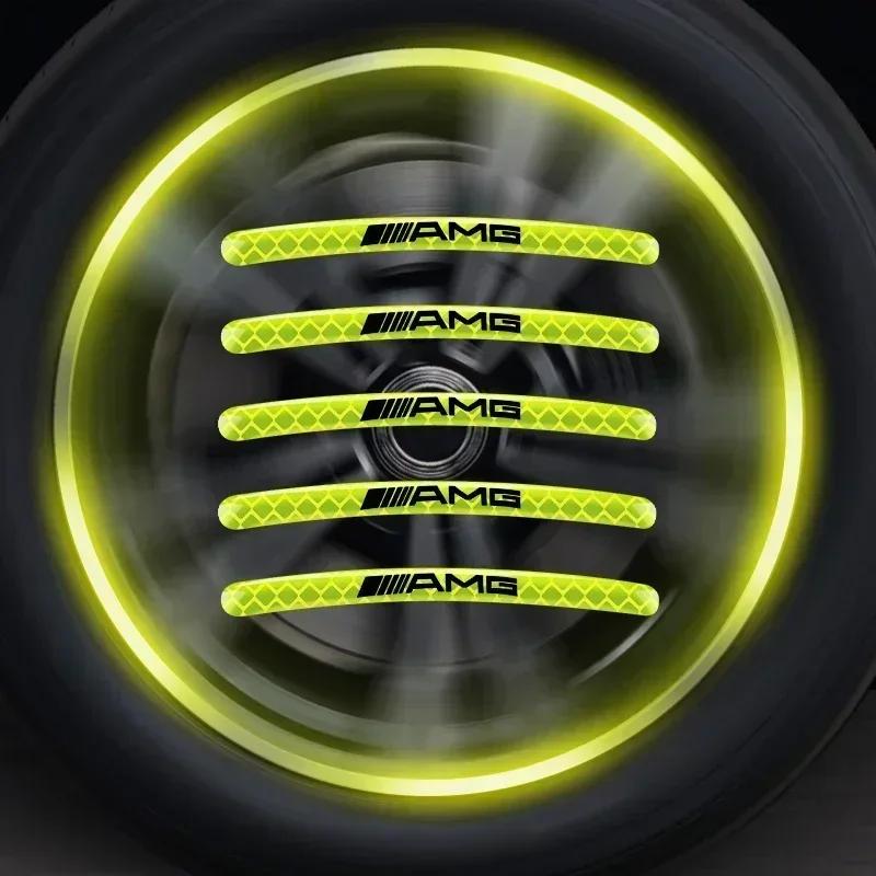 ZPU1  5/10/15/20pcs Luminous Car Wheel Hub Stickers High Reflective Stripe Tape For Mercedes Benz AMG GLC GLE GLB W205 W203 W211 W212