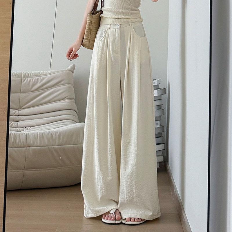 White milk husband suit pants spring new women's pants women's thin high-waisted straight-leg pants loose and lazy wide-leg pants