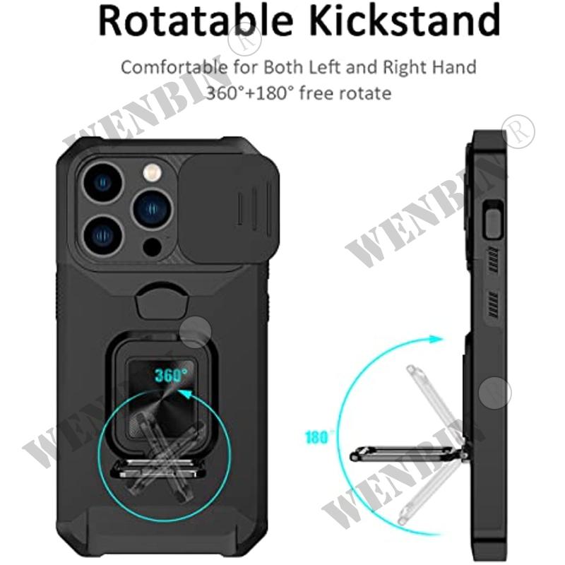 Чехол для iPhone 15 14 Pro Max 13 12 Pro Max 8 7 Plus Mini SE Heavy Duty Protection с выдвижной крышкой камеры и крышкой-зажимом для карт