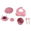 Baby Feeding Set 3 Divided Grids Plate Bib Bowl Spoon Fork Water Cup Soft Silicone Feeding Supplies