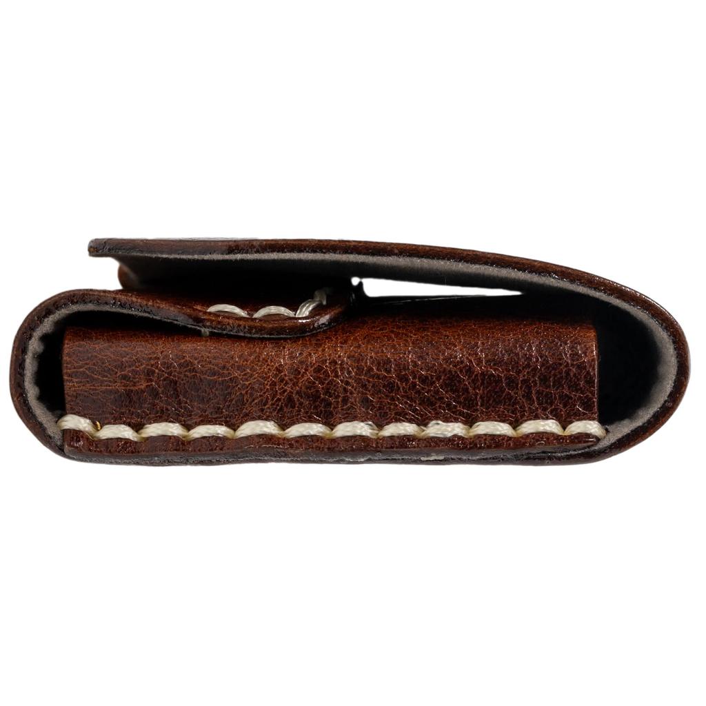 Pearl Genuine Leather Eyeglass Case with Magnetic Button Semi-Hard Closure, Brown, HFD-18
