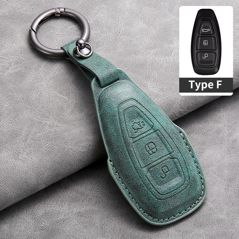 Leather Car Remote Key Case Cover for Ford Focus 3 4 ST Mondeo MK3 MK4 Fiesta Fusion Kuga Ecosport Protect Key Fob Keychain