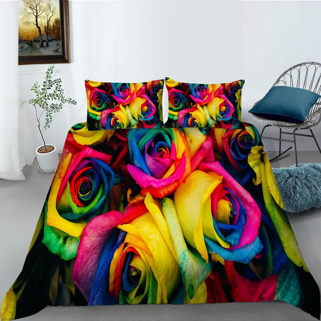 3D Flower Series Bedding Set Flower Pattern Quilt Cover Pillow Case 2 or 3 Pieces Microfiber Fabric Soft and Comfortable Home Decoration