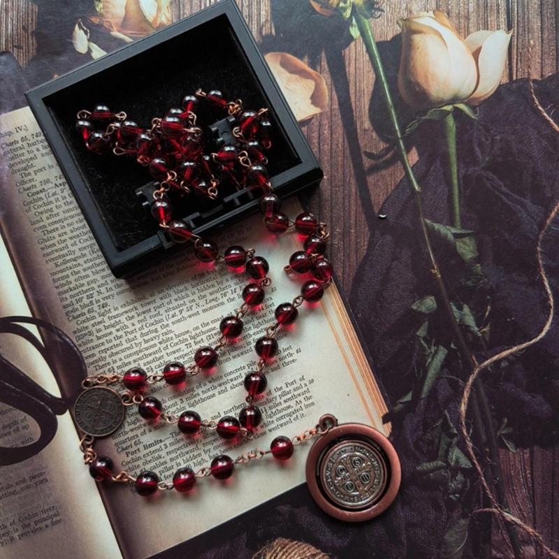 Traditional Catholic Rosary Necklace Sacred Beads Necklace Sweater Chain Necklace Alloy Material Long Necklace for Daily