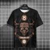 Zodiac Sign Pattern Printed Men's T Shirt Summer Short-Sleeved Buttons Top Fashionable Street O Neck T-Shirts Oversized Clothing