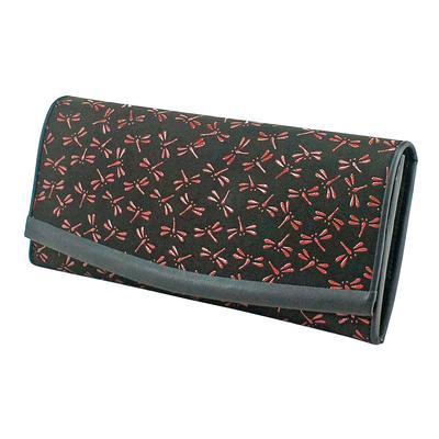 Длинный кошелек Inden T Thin Deerskin Black x Red Lacquer с рисунком стрекозы [Indenya] 2311-21-008