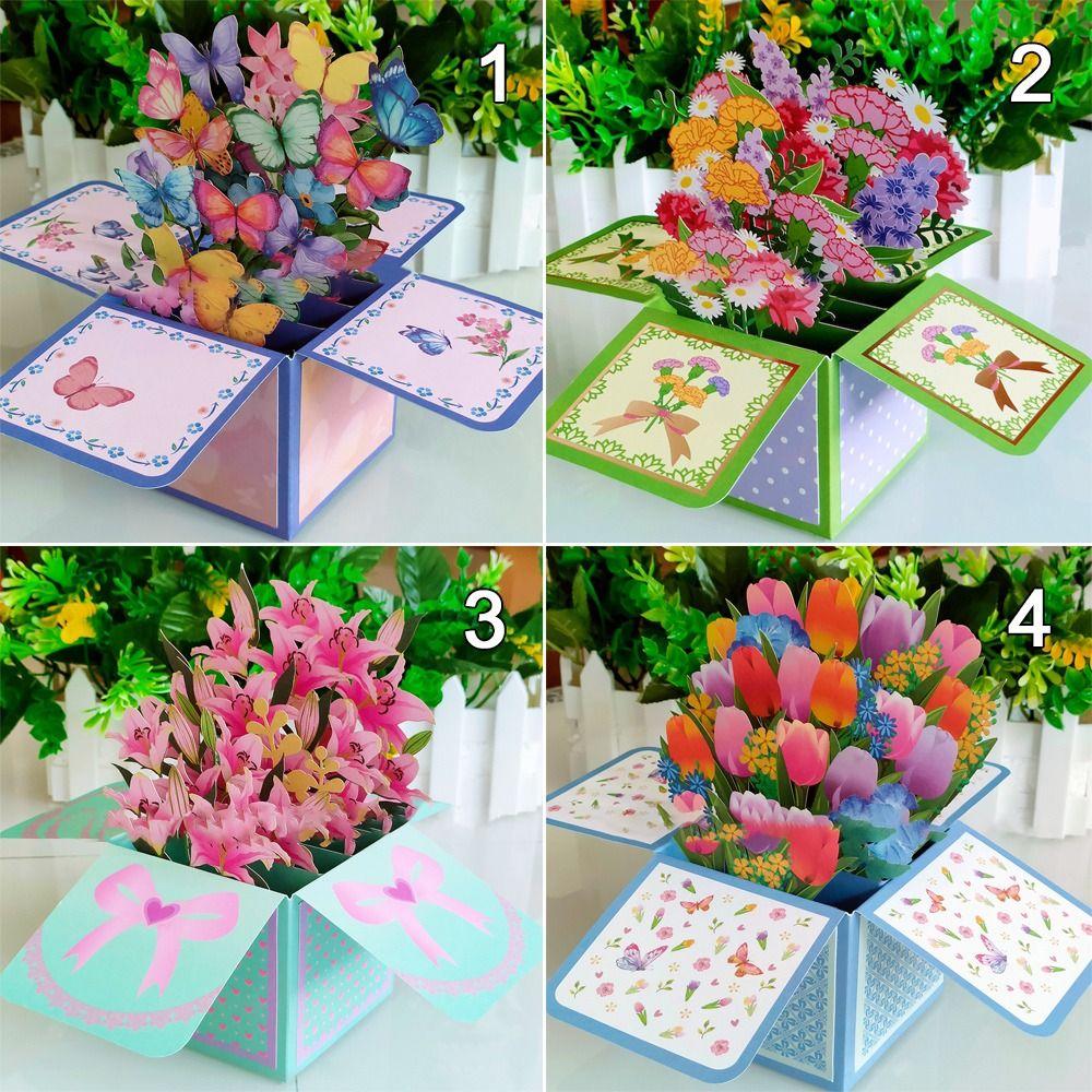Greeting Card 3D Pops-up Bouquet Rose/Lily/Sunflower/Tulip Paper Flowers Daisy/Carnation