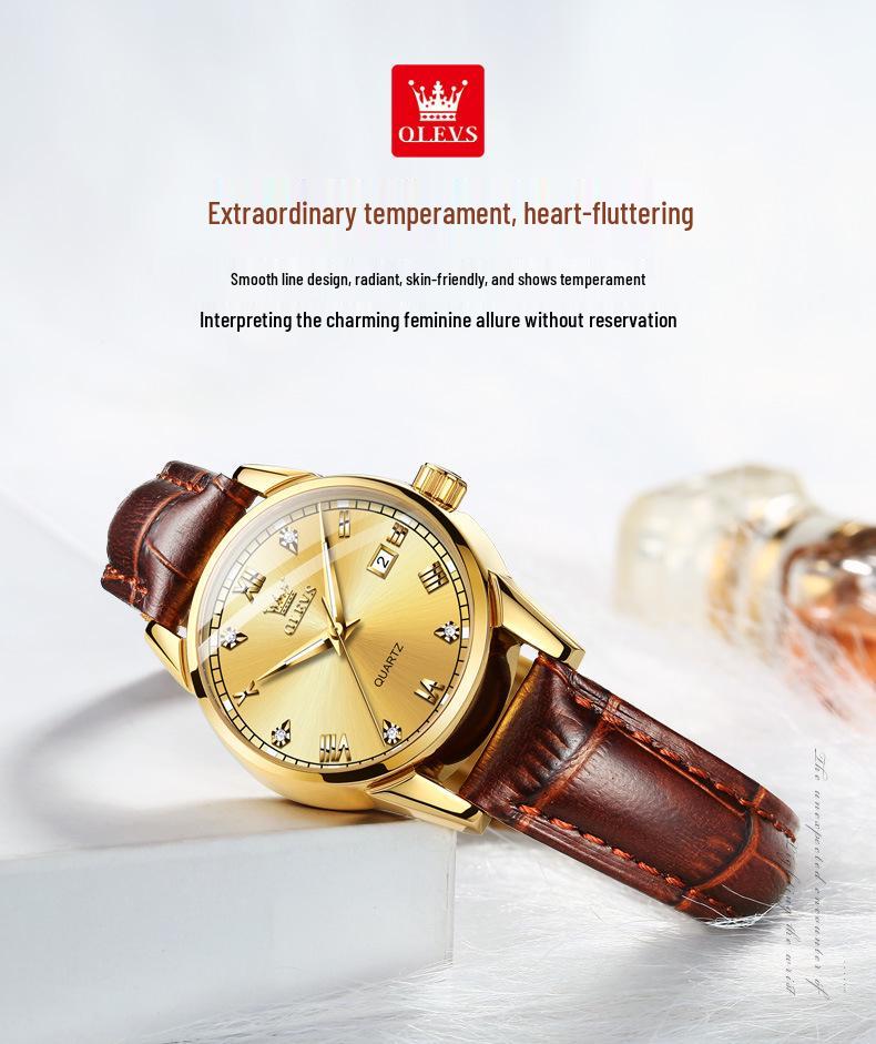 Женские водонепроницаемые кварцевые часы с двойным календарем, одобренные знаменитостями