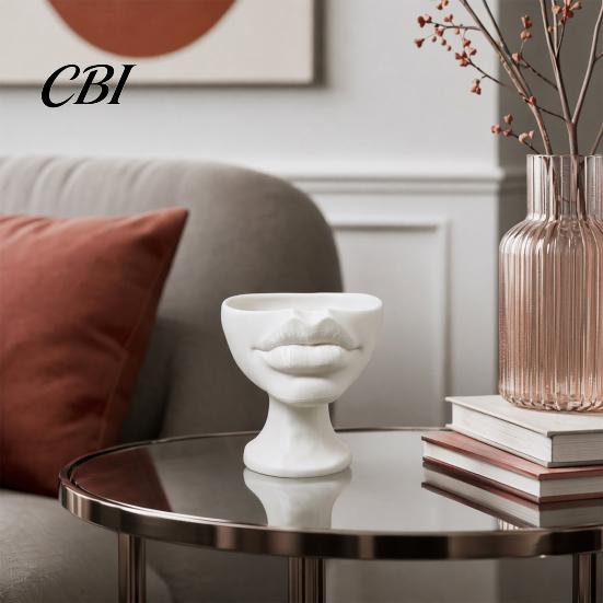 Succulents Plant Pot 3D Printed Lip-Shaped Flower Pot, Artistic Sculptural Planter with Matte Finish, Multifunctional Minimalist Desk Decor for Living