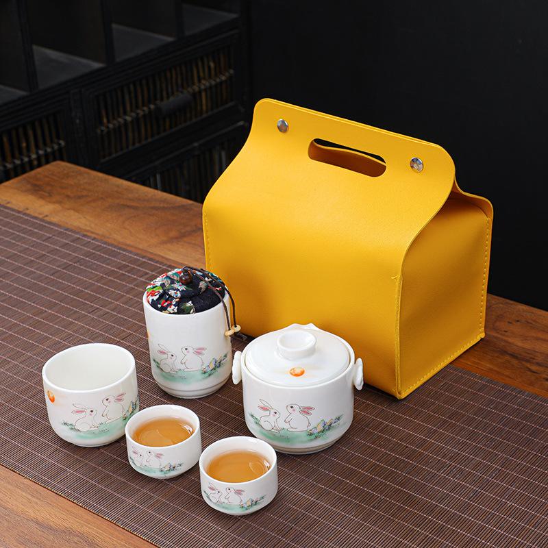 Год Кролика Набор для чая Кунг-фу для путешествий на открытом воздухе Креативный керамический набор Куайкэ Полный набор Подарки для корпоративных мероприятий