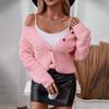 Autumn Winter Vintage Loose Long Sleeve Top Solid Color Cardigan Knitwear V-Neck Sweater
