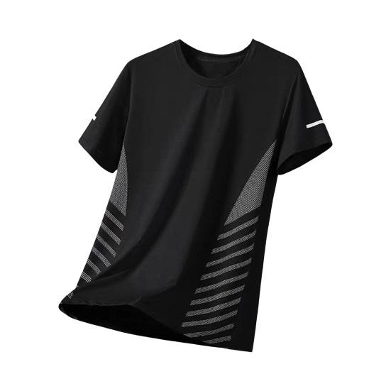 Summer Men Top Ice Silk Quick-drying Mesh Short Sleeves Plus Size O Neck Loose Contrast Color Thin Elastic Casual Pullover Daily Sport T-shirt