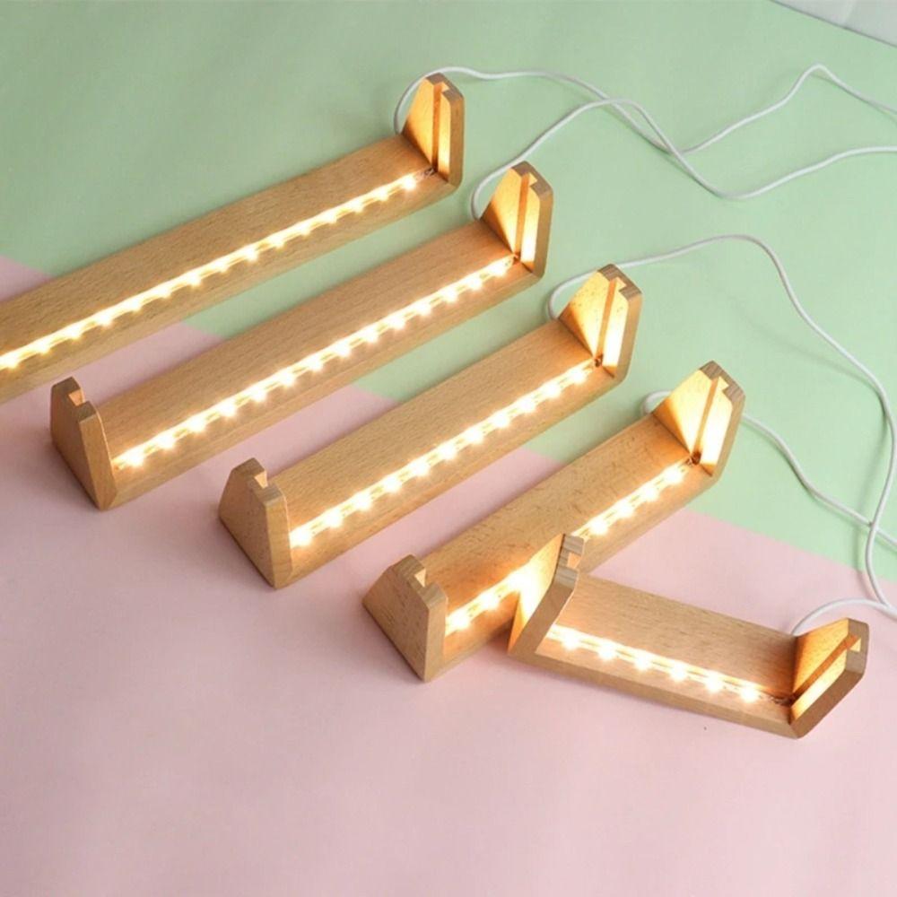 Non-slip LED Lighted Stand Warm Light Lighted Picture Frame Wooden Lighted Base Crystal Display