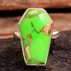 Handmade Green Copper Turquoise Gemstone Coffin Ring 925 Sterling Silver Jewelry Statement Ring