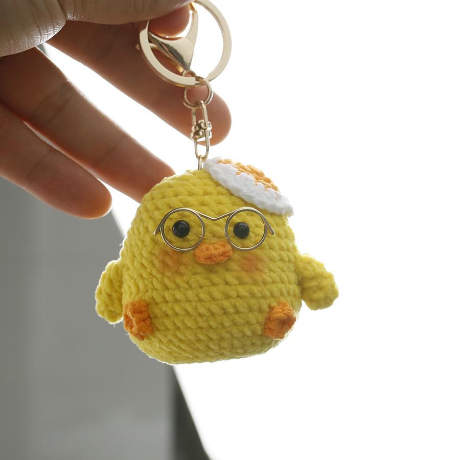 Cute Glasses Chick Crochet Keychains Knitting Cartoon Chick Doll Keyrings For Bag Pendant Knitted Funny Duck Keyrings Wholesale