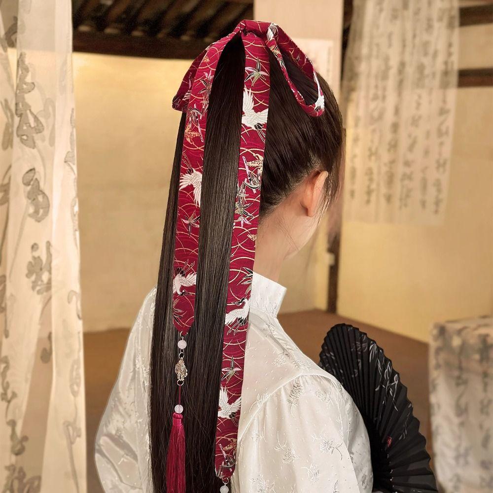 Длинные банты для волос с бантом, китайские ленты для волос, ретро-украшение для волос для женщин