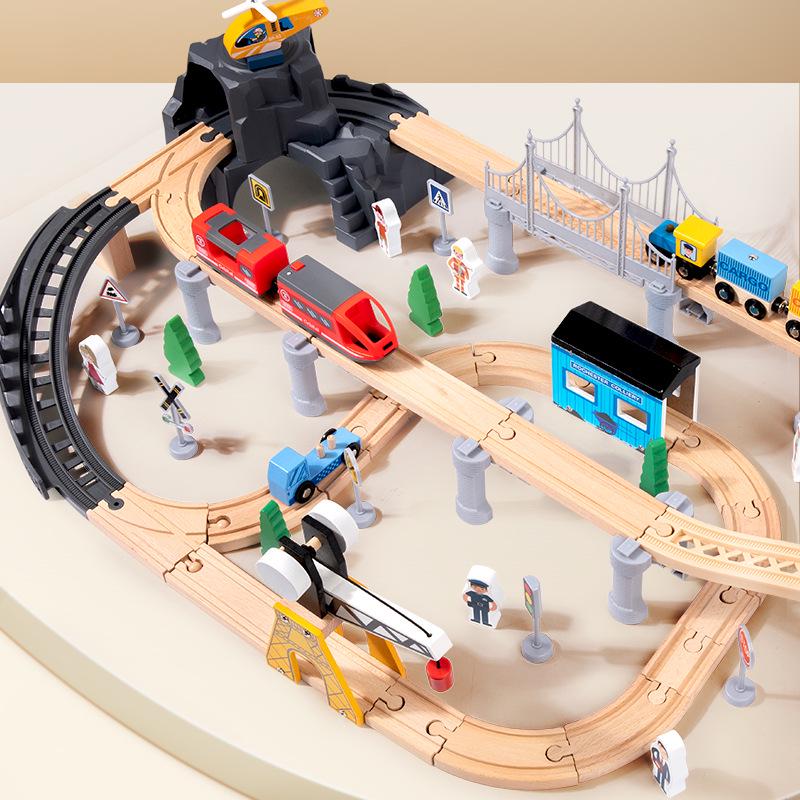 Early Learning Wooden Train Track Toy for Babies, 85-Piece Set