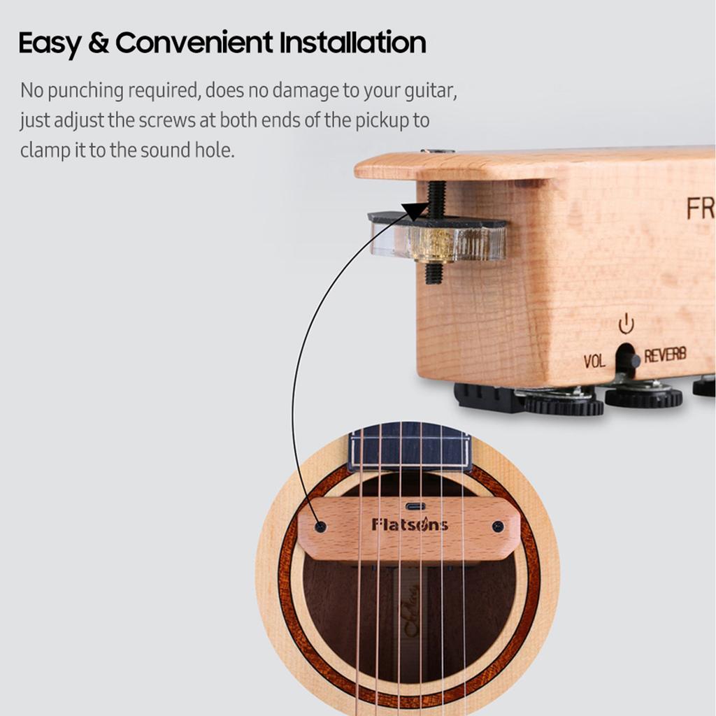 Guitar Pickup Multifunctional Rechargeable BT Connection Acoustic Guitar Soundhole Pickup with Reverberation and Delay