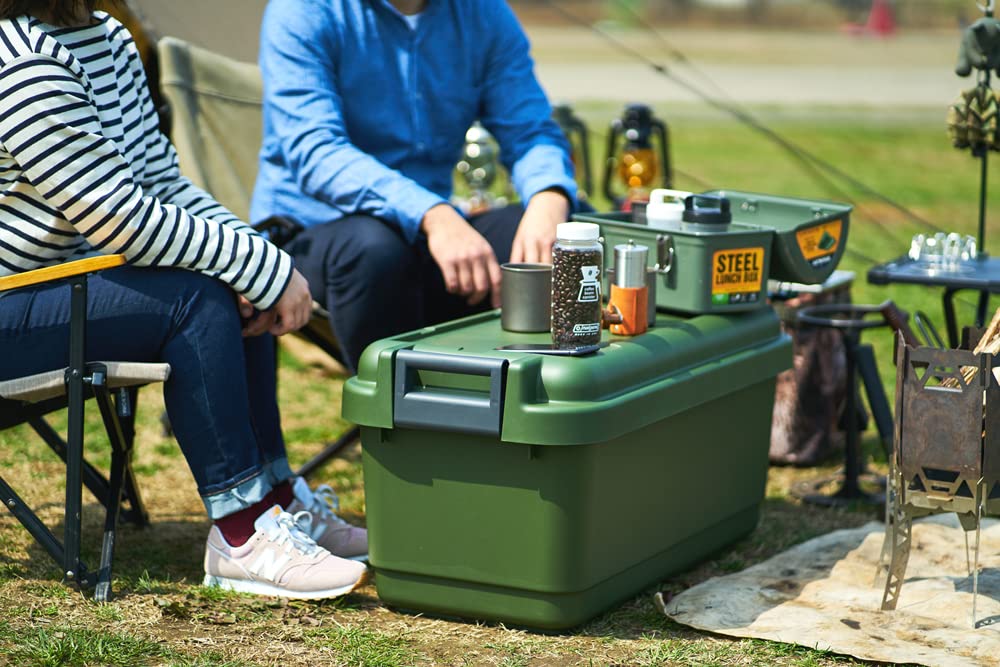 JEJ Ящик для хранения Astage Сделано в Японии Простой герметичный тип с прокладкой Уличный походный табурет Грузоподъемность 100 кг Штабелируемый Контейнер 53 л Зеленый Ширина 64 x