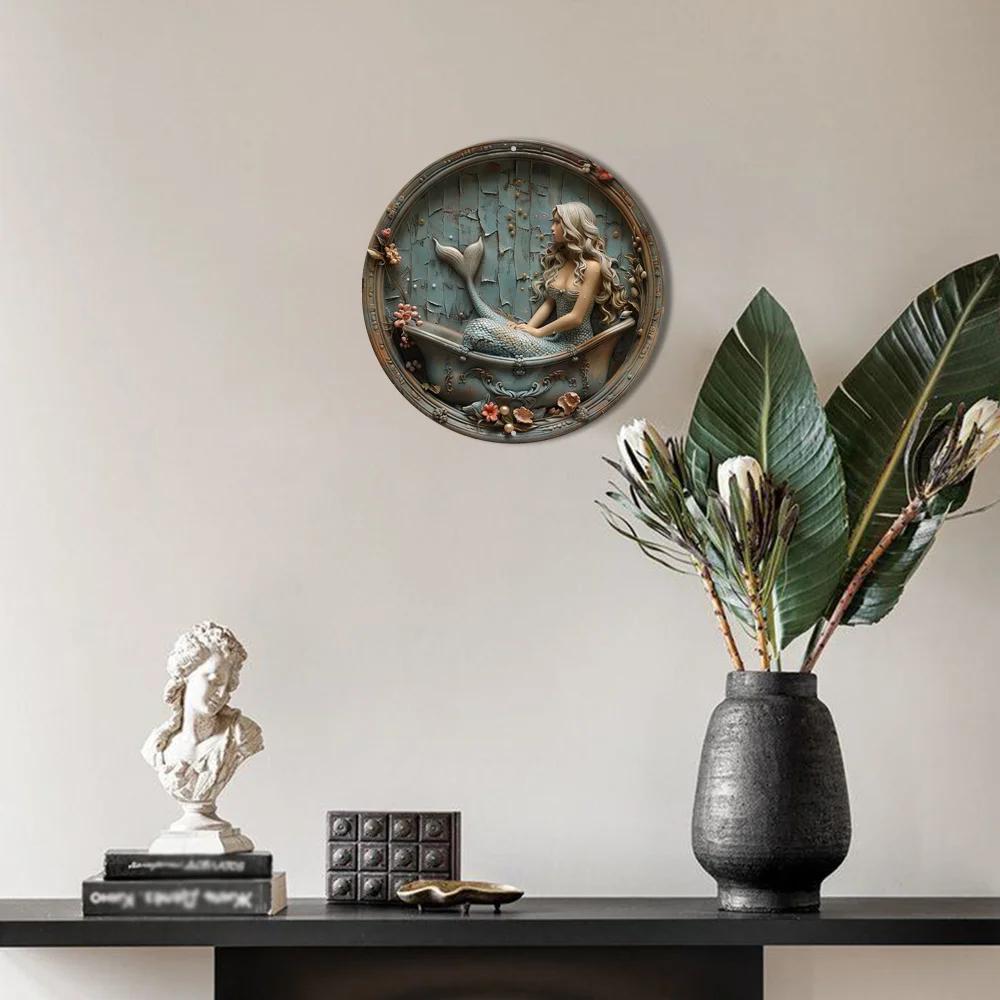 Очаровательная деревянная настенная живопись «Русалочка», идеально подходит для ванной комнаты, офиса и домашнего декора, идеальный подарок на праздники, декоративный настенный плакат