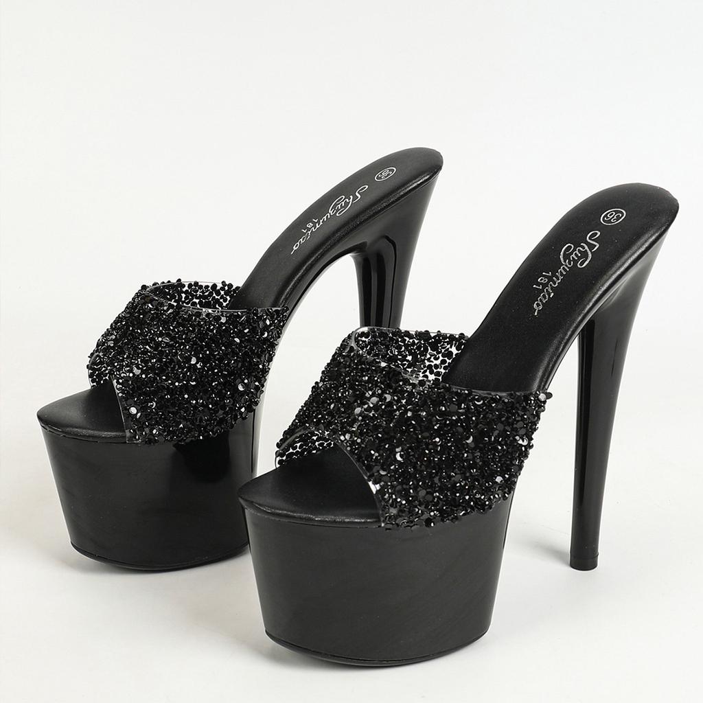 Мода 20 см Модель автомобиля Отель Ночной клуб Ненависть Sky High Ночной клуб Высокие каблуки Стразы Тапочки Женская обувь Прогулка Стальная труба