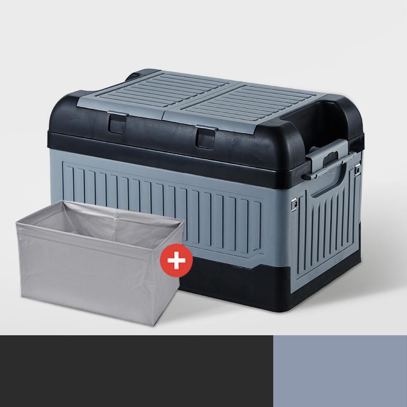 Car Trunk Storage Box 2 Lids Collapsible Multi Compartment Plastic Car Storage Organizer with Waterproof Bag Black Grey