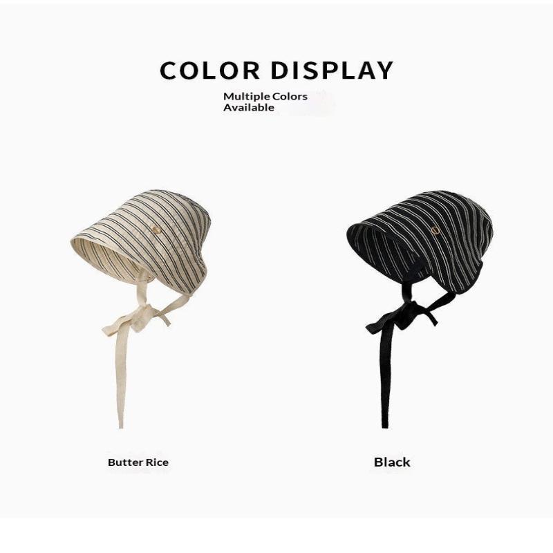Breathable Striped Linen Sun Bonnet With Adjustable Chin Tie Uv Protection For Beach Vacation Outdoor Use