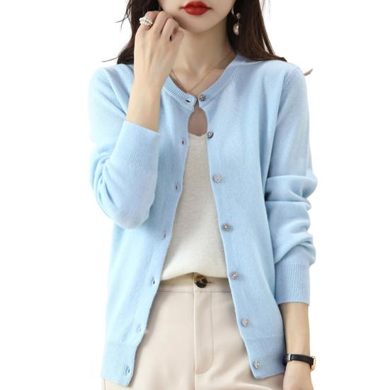 Женский вязаный свитер-пальто с круглым вырезом, длинными рукавами, однобортной застежкой, однотонный вязаный кардиган для повседневной носки