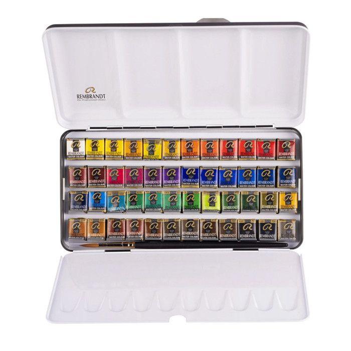 Set d'aquarelle - REMBRANDT - 48 demi-godets - Coffret métallique - Pinceau escamotable - 2020