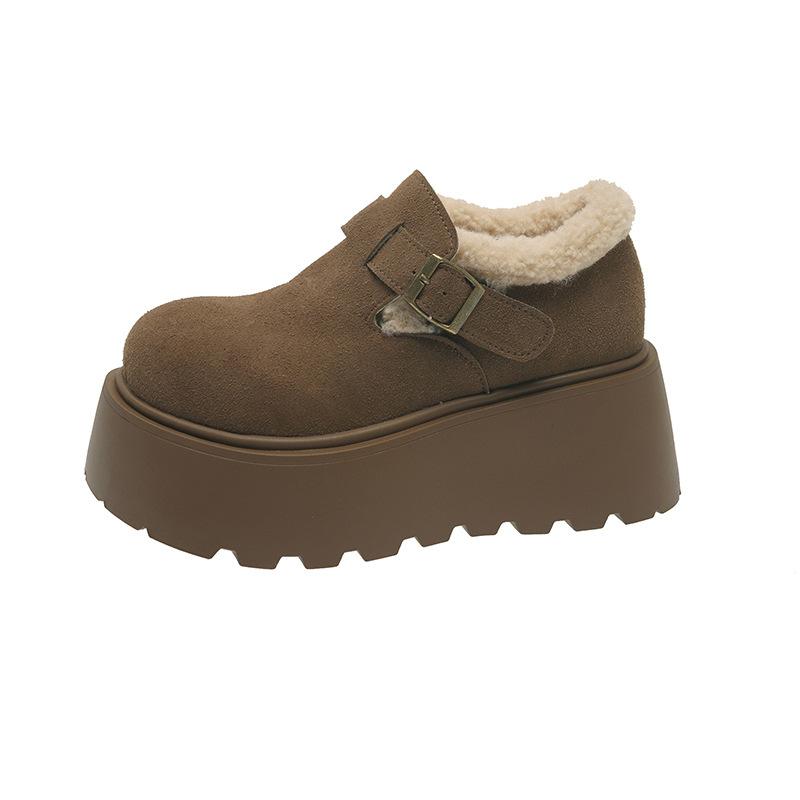 Ретро пушистые женские зимние новые ленивые туфли на одной педали, теплые, на толстой подошве, из вельвета и хлопка