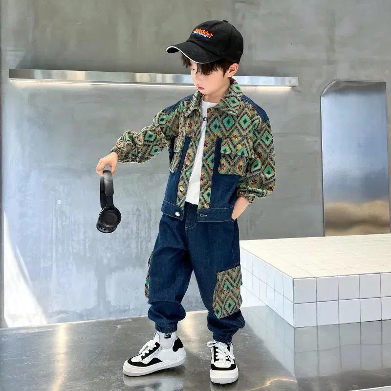Boys Denim Suit, Big Children's Spring and Autumn Models, Korean Version of Casual Fashionable Handsome Denim Two-piece Suit