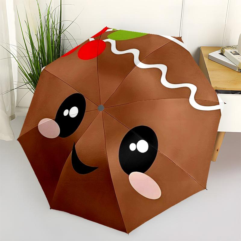 Gingerbread Man Themed Travel Umbrella-8 Ribs Automatic Opening and Closing, Portable Folding Design, Compact and Stylish Umbrella Suitable