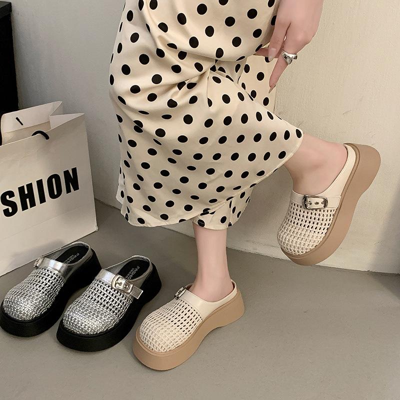 Женские лоферы на платформе-маффин, новинка весна-лето, взрыв, ретро, плетеный верх, полушлепки, маленькие сандалии