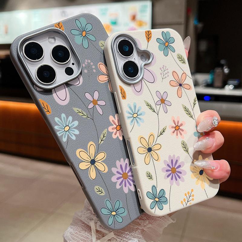 Small Flowers Pattern Phone Case For iPhone 15 Case iPhone 16 14 13 12 Pro Max 14 Plus 11 Shockproof Leather Texture TPU Cover