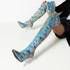 Western Embroidery Style Pointed Toe Over-The-Knee Women's Boots Ethnic Style Patterned Ultra-High Crystal Stiletto Long Boots