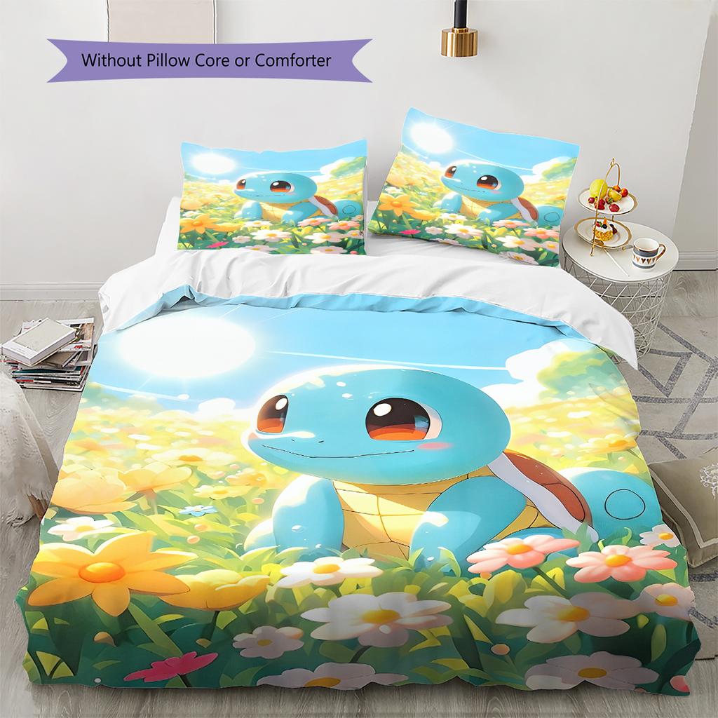 Squirtle Cartoon Pattern Bedding Home Decoration Birthday Gift (1 * duvet cover + 2 * pillowcase, without core)