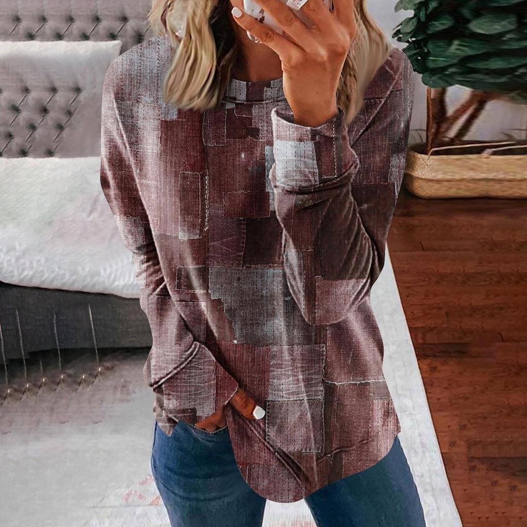 Женские топы с круглым вырезом, хлопковая женская повседневная модная блузка с длинным рукавом и круглым вырезом с цветочным принтом, пуловер