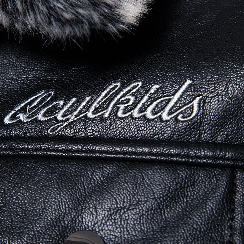 New men's leather jacket, fur one-piece PU leather jacket, motorcycle lapel collar men's thickened leather jacket, slim fit