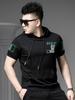 European Style High-End Men's Short-Sleeve T-Shirt 2025 Summer New Trendy Bear Print Hooded Half-Sleeve Sweatshirt