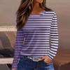 Весенне-осенние футболки с длинным рукавом и градиентной полоской, женские базовые повседневные топы, женские свободные футболки с круглым вырезом