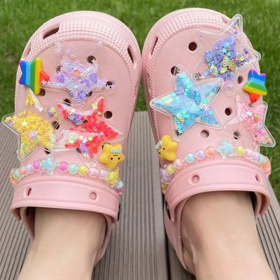 Подвеска для обуви, булавки «сделай сам», блестящие звезды, прозрачная цепочка из бисера, декоративная пряжка для обуви с отверстиями, набор подвесок, аксессуары, подарок для детей для мальчиков и девочек