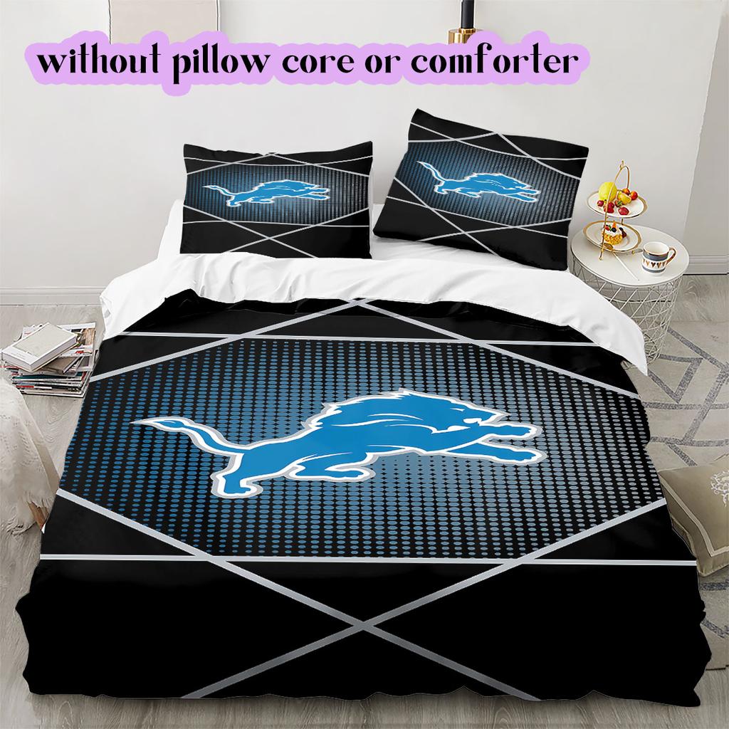 Detroit Lions Pattern Bedding,Quilt Set Quilt Cover Pillowcase Home Birthday Gift (1*duvet cover+2*pillowcase,without core)