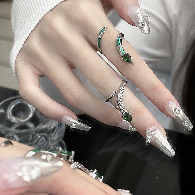 Кольцо-сустав в виде зеленой змеи Слизерина, нишевый дизайн, легкая роскошь, циркон высокого класса, кольцо с открытой шинкой в темном стиле