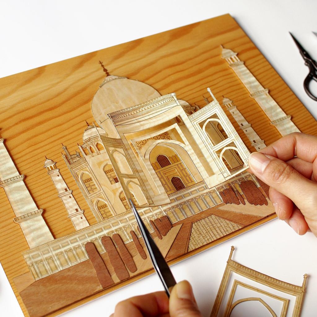 KINOWA Деревянный постер Оригинальный набор ручной работы Объект всемирного наследия Сделано в Японии "Тадж-Махал"