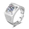 Zircon Platinum-Plated Open Ring Popular European And American Fashion Simple Wide-Faced Men'S Jewelry