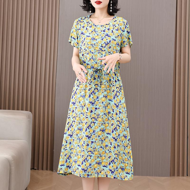 Летнее женское элегантное платье, новое повседневное платье в корейском стиле с коротким рукавом, женское длинное платье с винтажным принтом