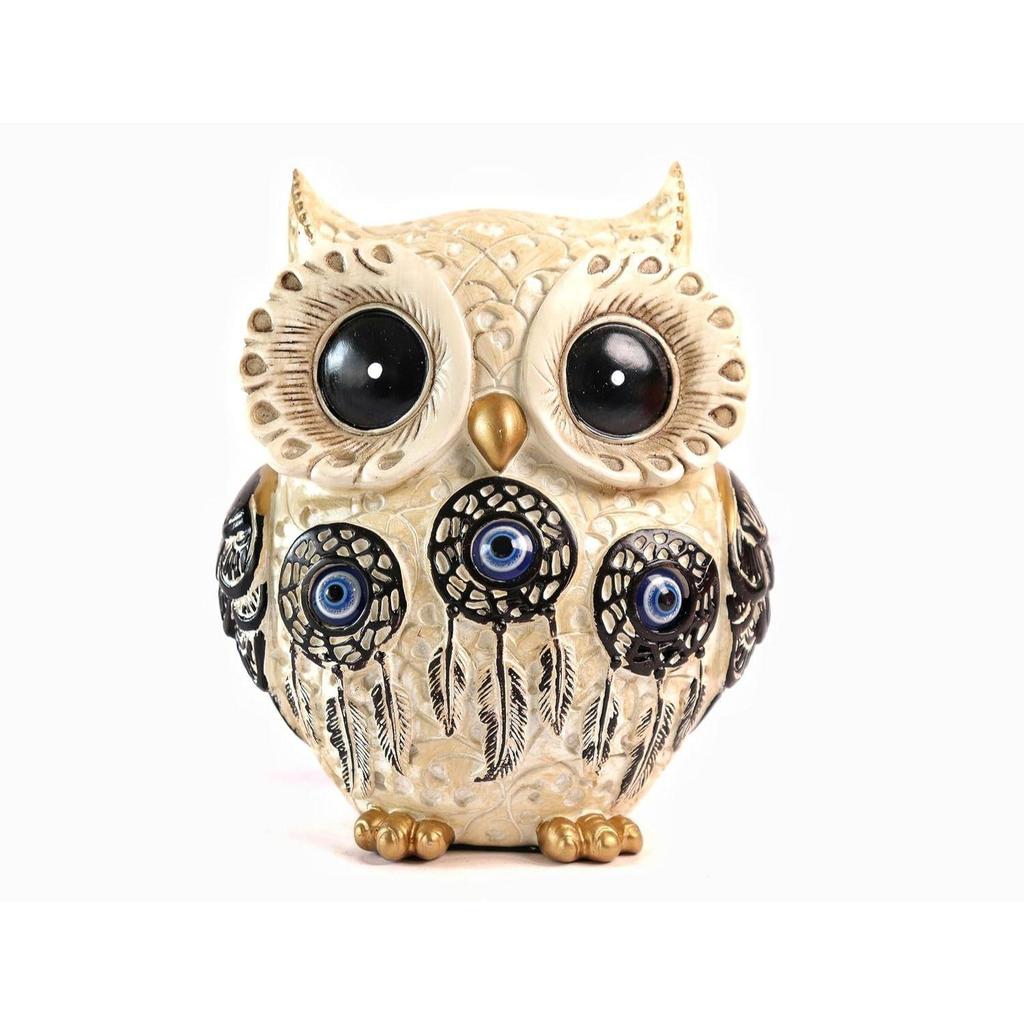 Owl Statue for Good Luck II Aesthetic Resin Owl Art Figure Showpiece II 3.5 Inch II Feng Shui & Vastu II Evil Eye II Owl Showpiece for Home Decor