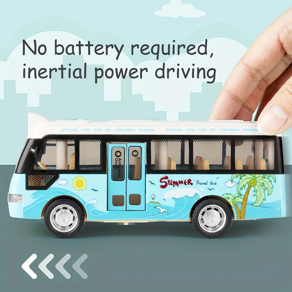 City Bus Toy Die-Cast Plastic Cars for Boys Girls Pull Back Play Vehicle with Sound Light Up Open-able Doors