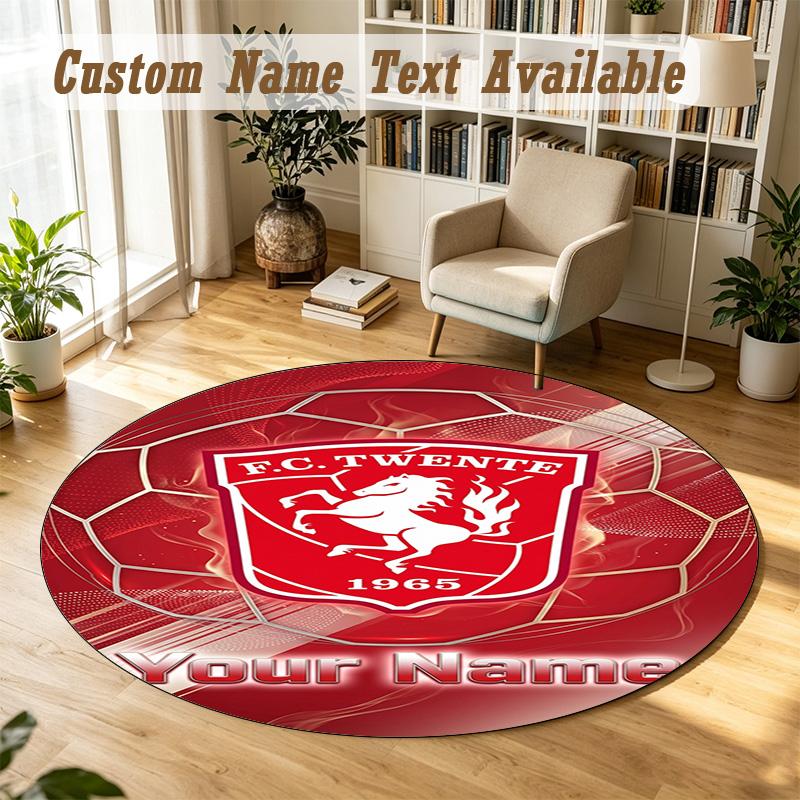 Round Rug Custom NameFC Twente Pattern Non Slip Carpet Home Floor Decor