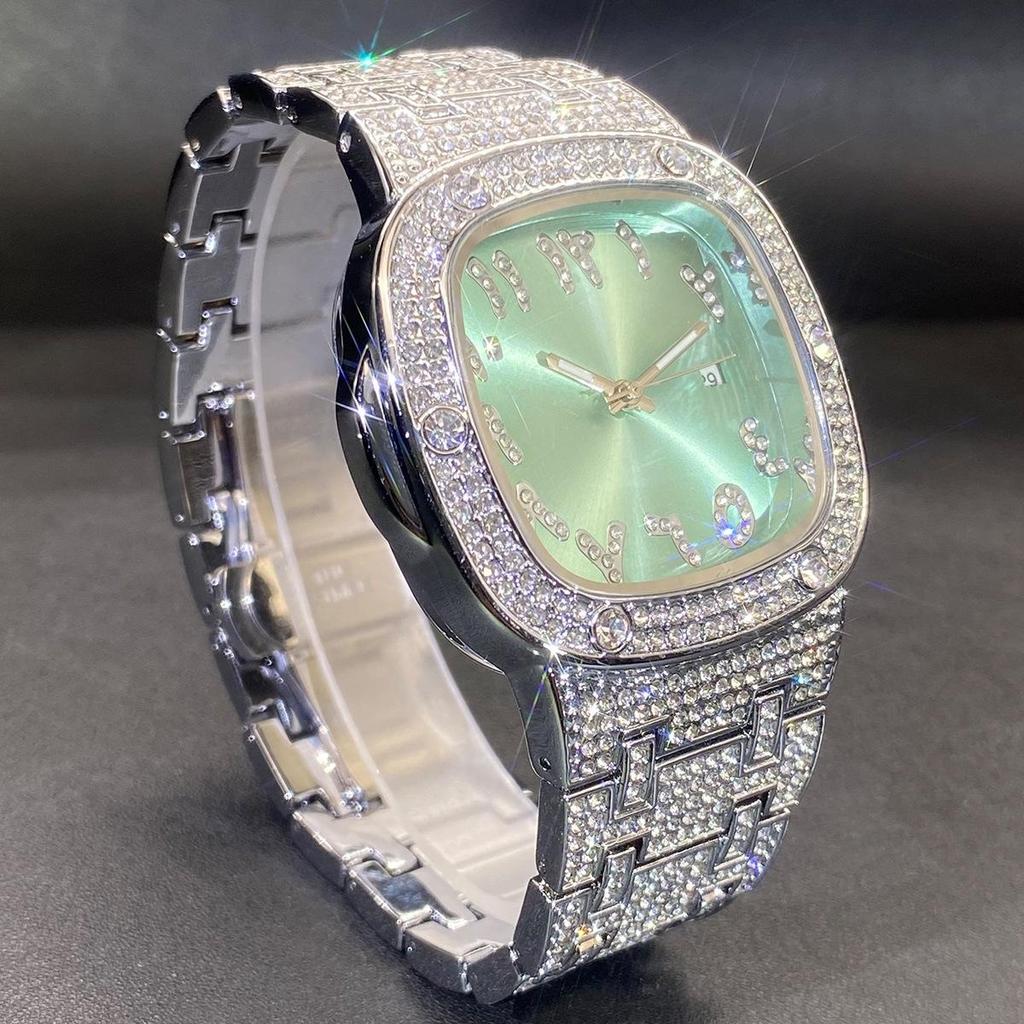 Luxury Diamond Watch for Men Hip Hop Style Bling Iced Out Wristwatch Fashion Square Steel Waterproof Clock